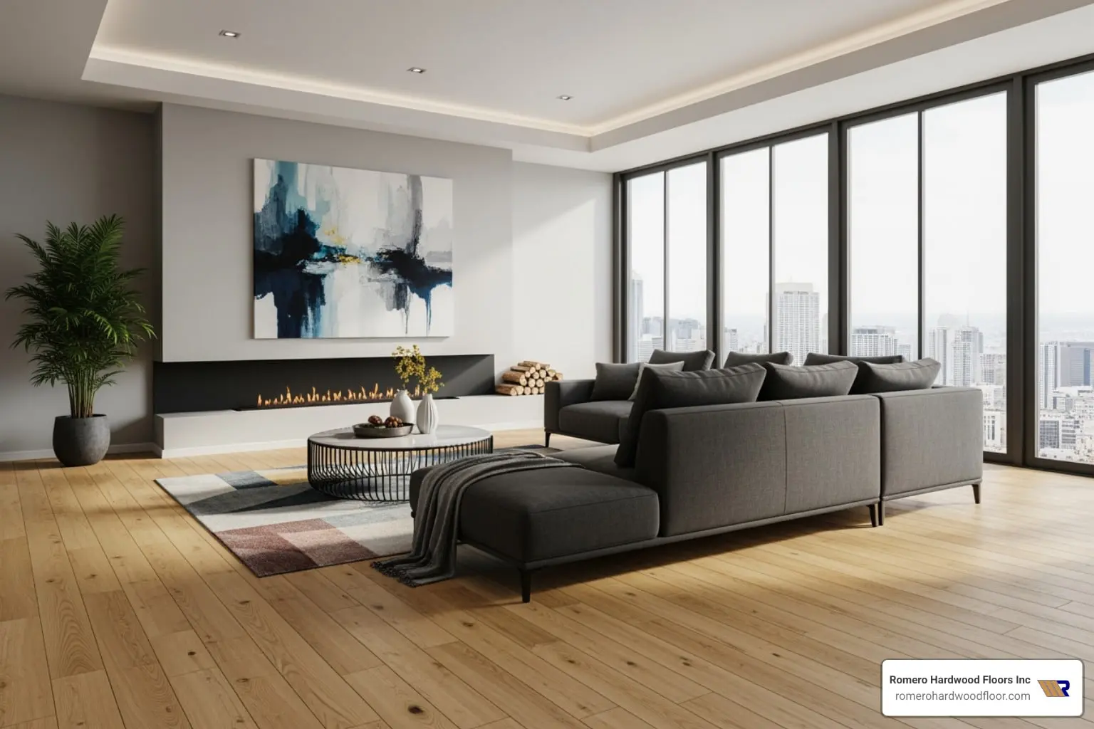 Diagonal wood floor layout