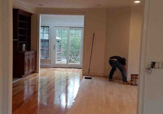 Newly installed engineered hardwood floors in a modern living room - Installing engineered floors